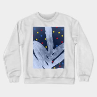 Green Fern Silver Blue with Starry Night, Stars Crewneck Sweatshirt